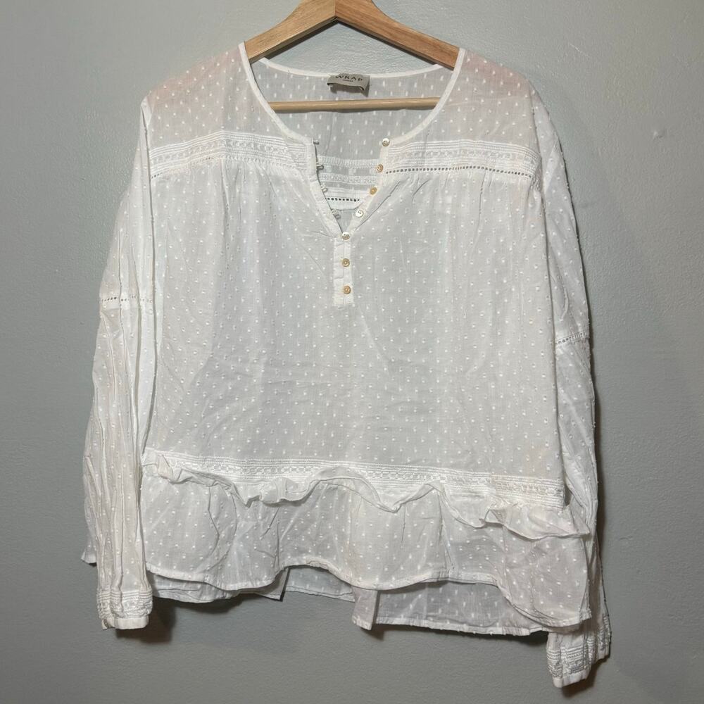 Women's Size US 18 Wrap London White Long Sleeve Polka Dot Peasant Blouse Top